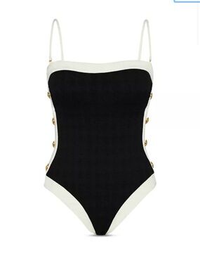 L’Agence Tory Bandeau One Piece Swimsuit Black & White (L) Brand New, Never Worn